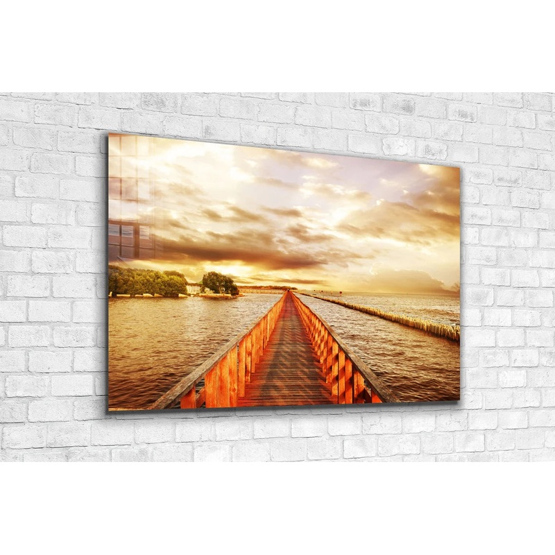 Wooden Path on Sea Print Tempered Glass Wall Art 100% Made in Australia Ready to Hang