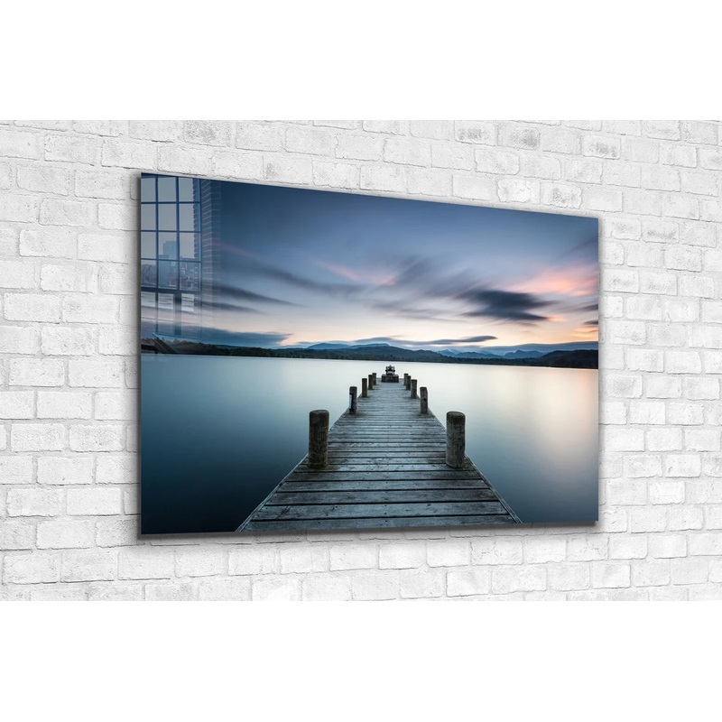 Wooden Pier & Lake Print Tempered Glass Wall Art 100% Made in Australia Ready to Hang