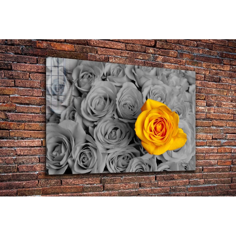 Yellow Rose B&W Roses Print Tempered Glass Wall Art 100% Made in Australia Ready to Hang