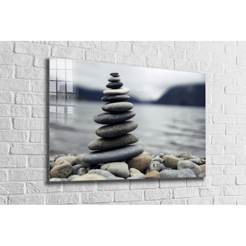 Zen Rocks near Lake Print Tempered Glass Wall Art 100% Made in Australia Ready to Hang