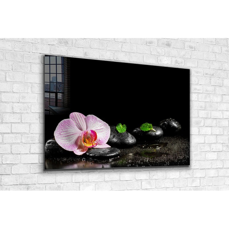 Zen Stones Pink Flower Print Tempered Glass Wall Art 100% Made in Australia Ready to Hang