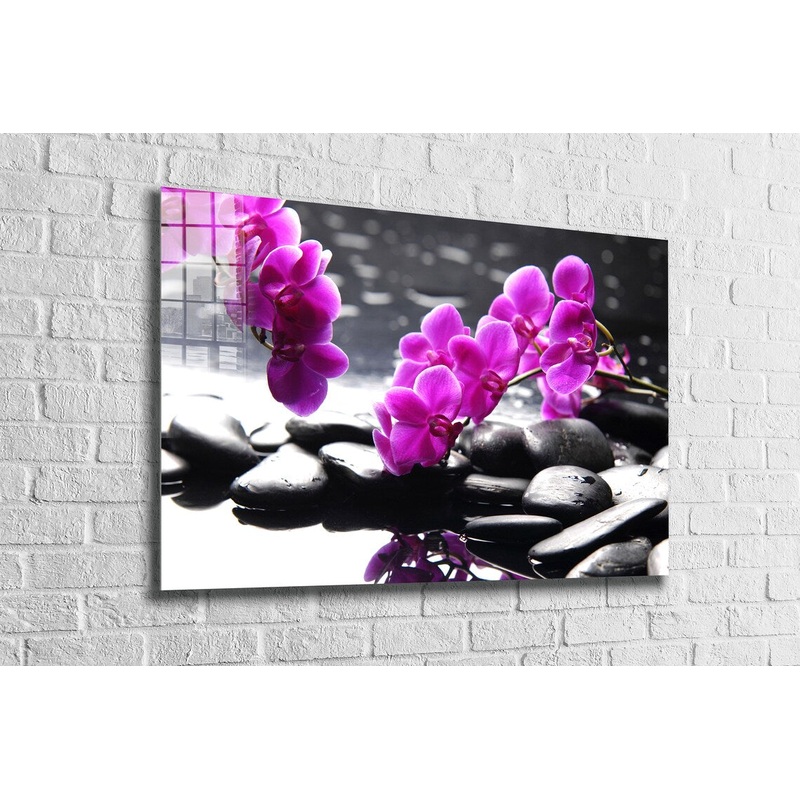 Zen Stones Pink Flowers Print Tempered Glass Wall Art 100% Made in Australia Ready to Hang