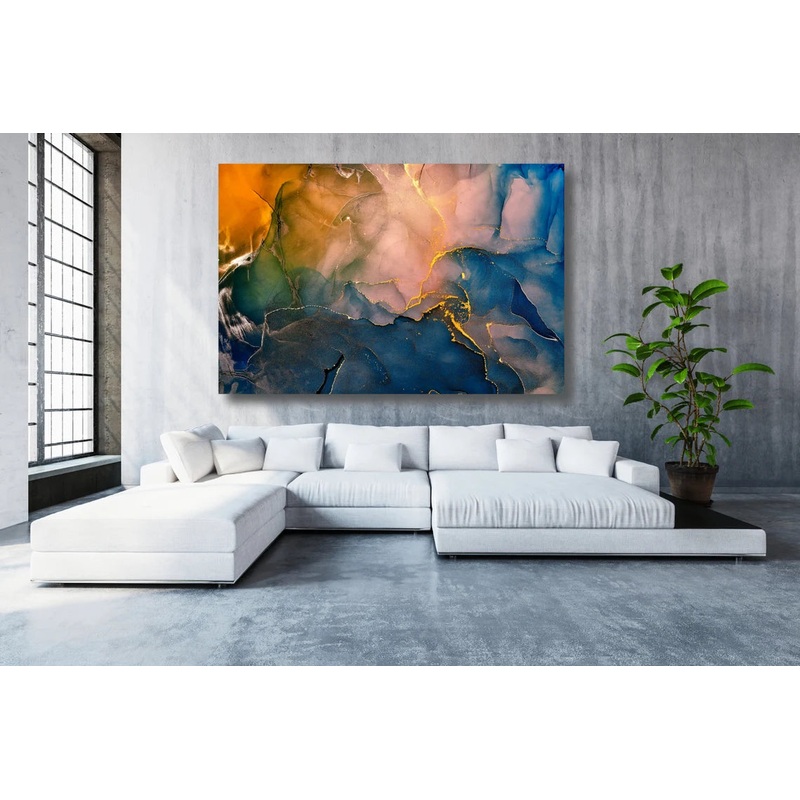 Blue & Orange Abstract Art Acrylic Glass Print Tempered Glass Wall Art 100% Made in Australia Ready to Hang