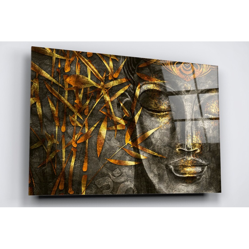 Buddha Statue With Leaves Acrylic Glass Print Tempered Glass Wall Art 100% Made in Australia Ready to Hang