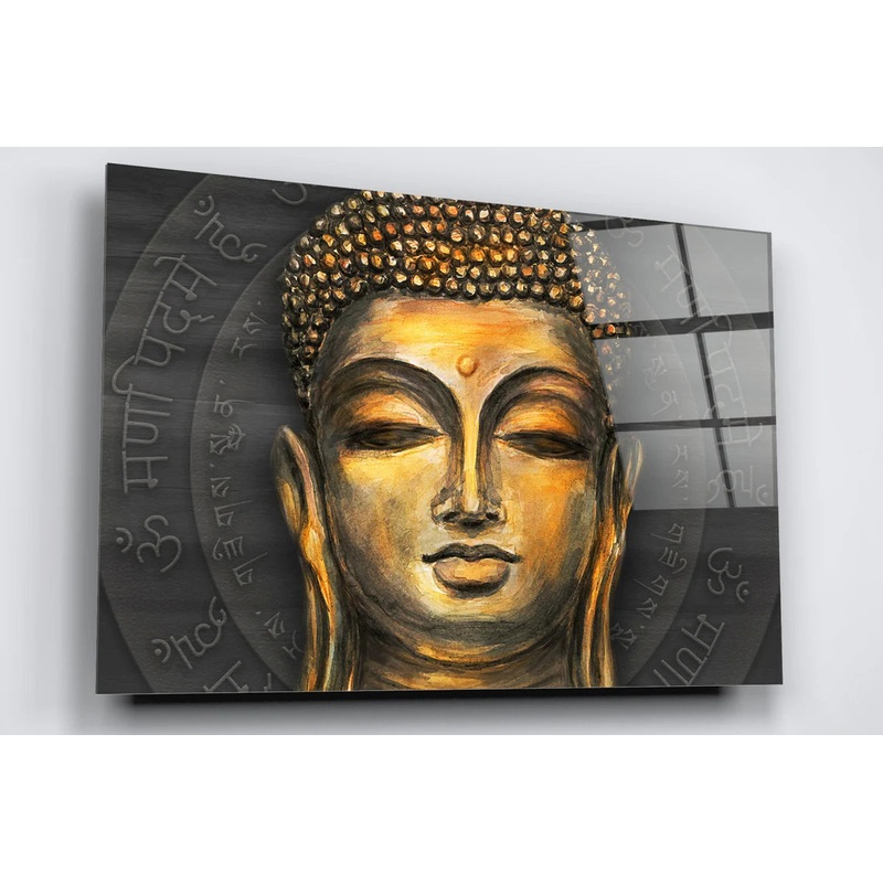 Yellow Gold Buddha Acrylic Glass Print Tempered Glass Wall Art 100% Made in Australia Ready to Hang
