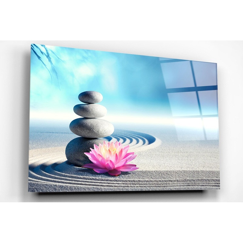 Zen Stones Lotus Flower Acrylic Glass Print Tempered Glass Wall Art 100% Made in Australia Ready to Hang