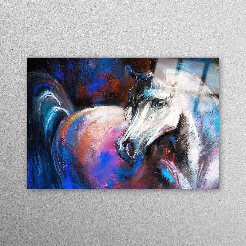 White Horse Painting Acrylic Glass Print Tempered Glass Wall Art 100% Made in Australia Ready to Hang