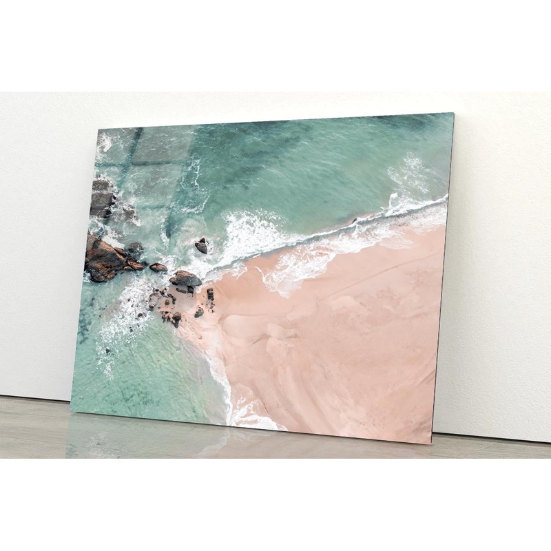 Beach Top View with Rocks Acrylic Glass Print Tempered Glass Wall Art 100% Made in Australia Ready to Hang