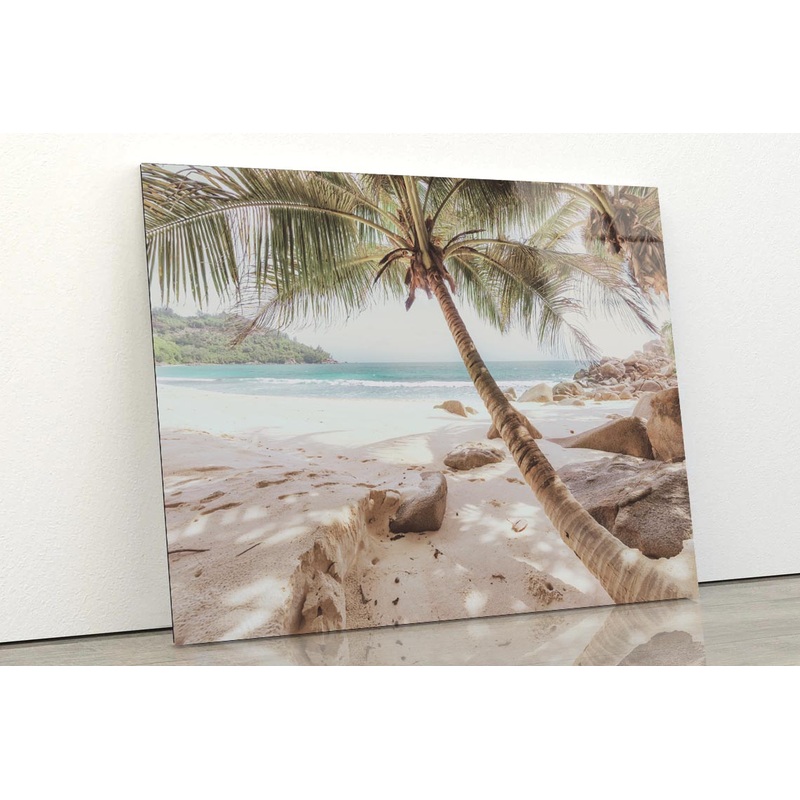 Beach With Palm Trees Acrylic Glass Print Tempered Glass Wall Art 100% Made in Australia Ready to Hang