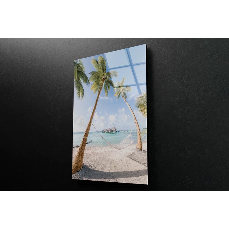 Beach With Palm Trees and Hammock 3D Design Acrylic Glass Print Tempered Glass Wall Art 100% Made in Australia Ready to Hang