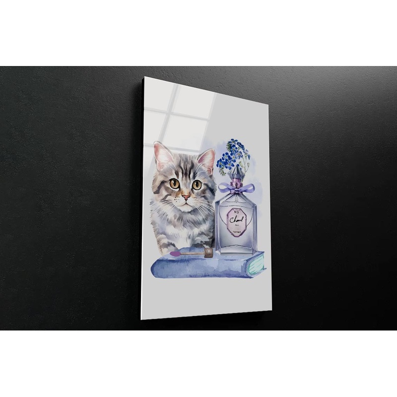 Blue Perfume, Cat 3D Design Acrylic Glass Print Tempered Glass Wall Art 100% Made in Australia Ready to Hang