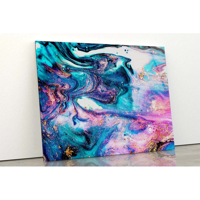 Blue & Pink Abstract Granite Acrylic Glass Print Tempered Glass Wall Art 100% Made in Australia Ready to Hang