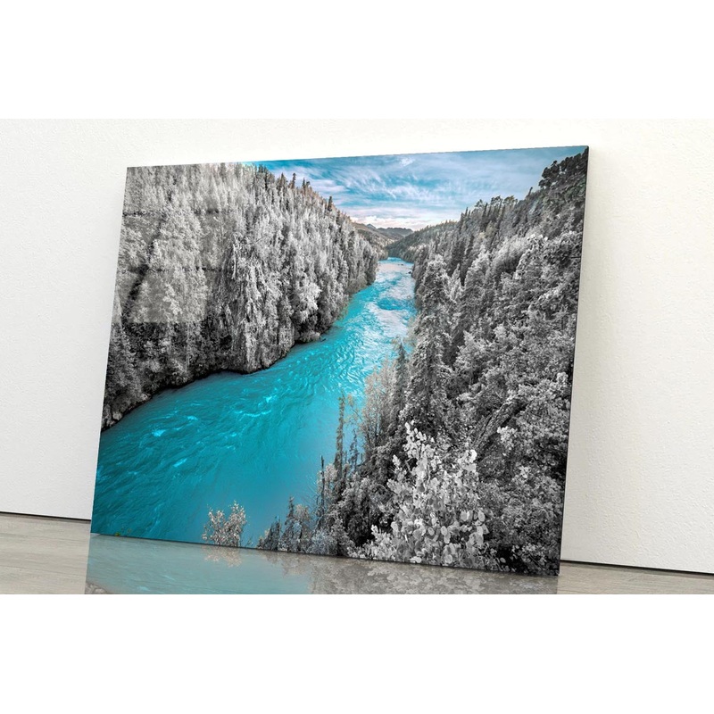 Blue River with White Trees Acrylic Glass Print Tempered Glass Wall Art 100% Made in Australia Ready to Hang