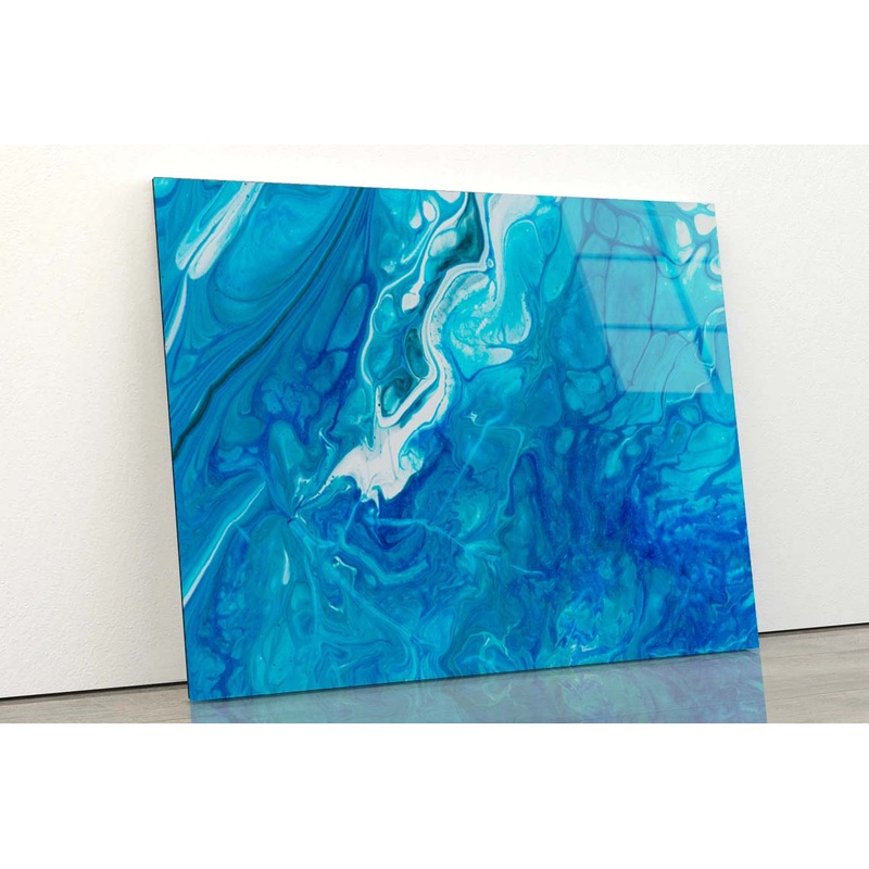 Blue White Liquid Acrylic Glass Print Tempered Glass Wall Art 100% Made in Australia Ready to Hang