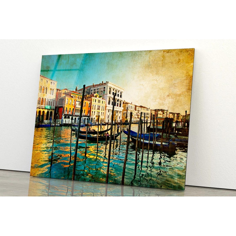 Boat On Lake Amazing Venice - Artwork in Painting Style Acrylic Glass Print Tempered Glass Wall Art 100% Made in Australia Ready to Hang