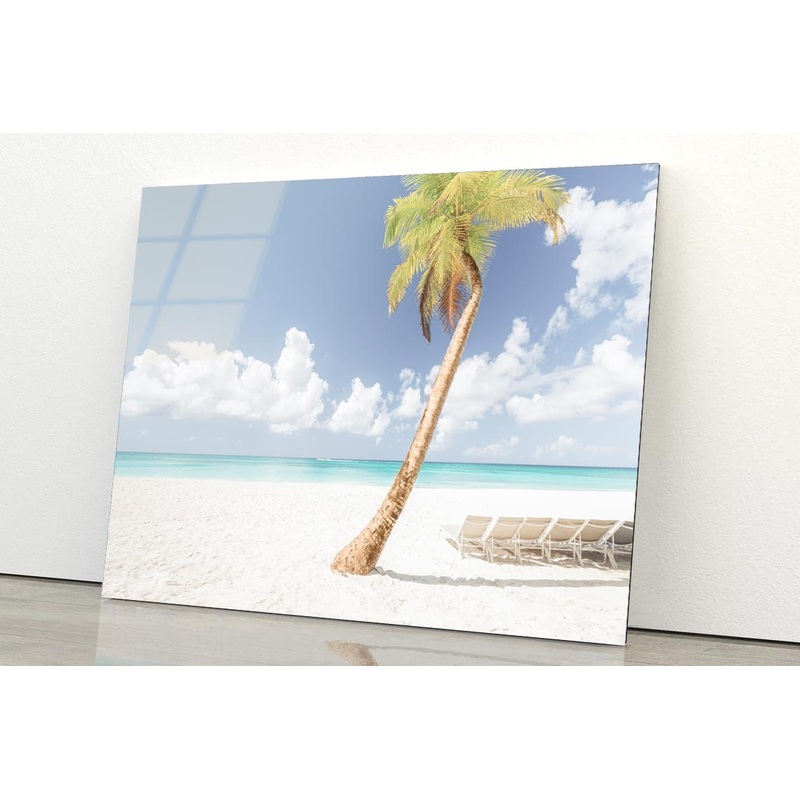 Coconut Tree in Beach Acrylic Glass Print Tempered Glass Wall Art 100% Made in Australia Ready to Hang