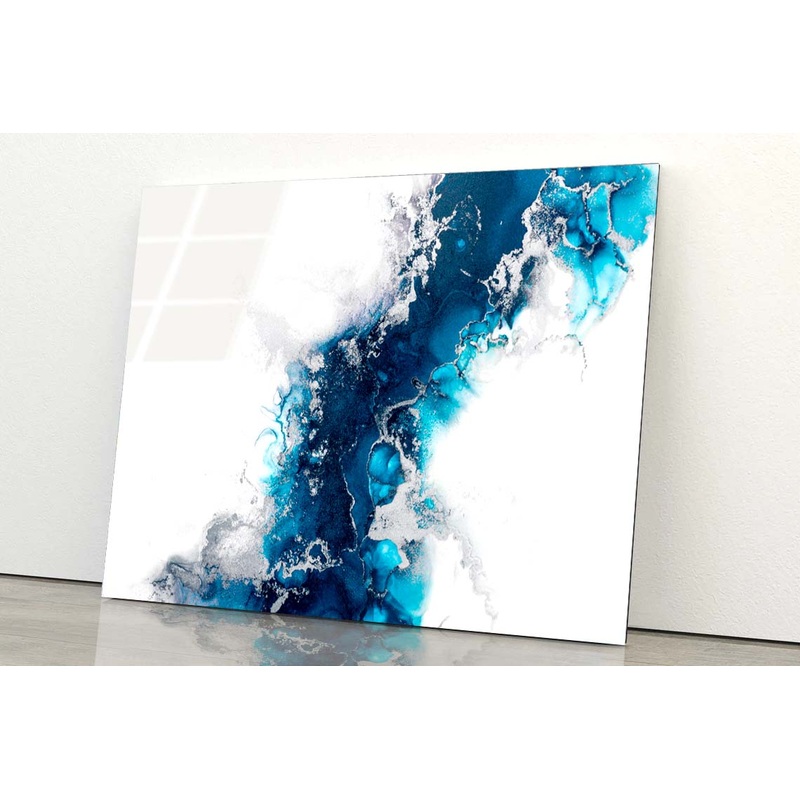 Dark Blue & White Abstract Acrylic Glass Print Tempered Glass Wall Art 100% Made in Australia Ready to Hang