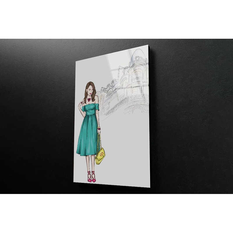 Elegant Green Girl 3D Design Acrylic Glass Print Tempered Glass Wall Art 100% Made in Australia Ready to Hang
