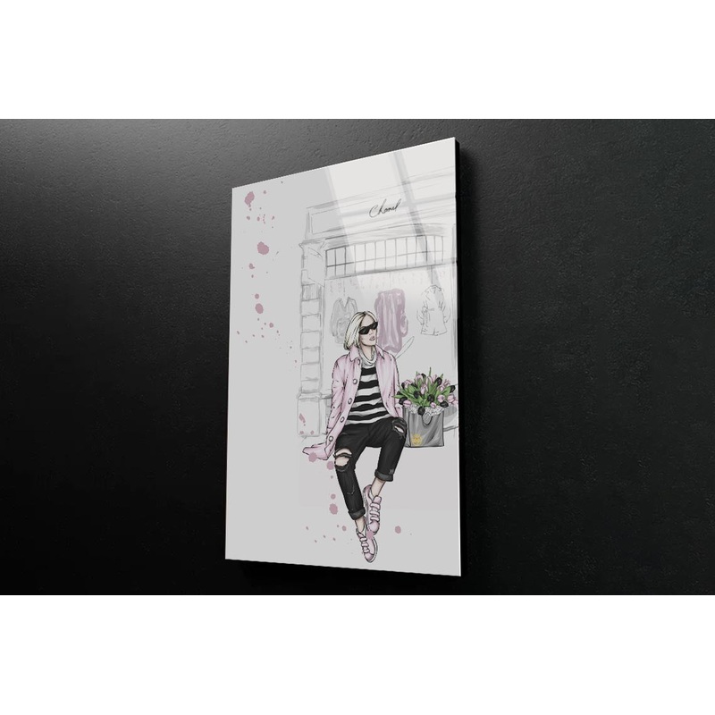 Fashion Girl and Bag 3D Design Acrylic Glass Print Tempered Glass Wall Art 100% Made in Australia Ready to Hang