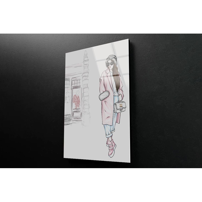 Girl and Elegant Bag 3D Design Acrylic Glass Print Tempered Glass Wall Art 100% Made in Australia Ready to Hang