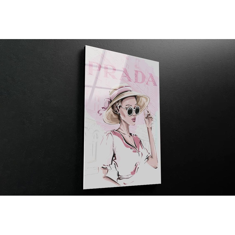 Pink Lady With Hat 3D Design Acrylic Glass Print Tempered Glass Wall Art 100% Made in Australia Ready to Hang
