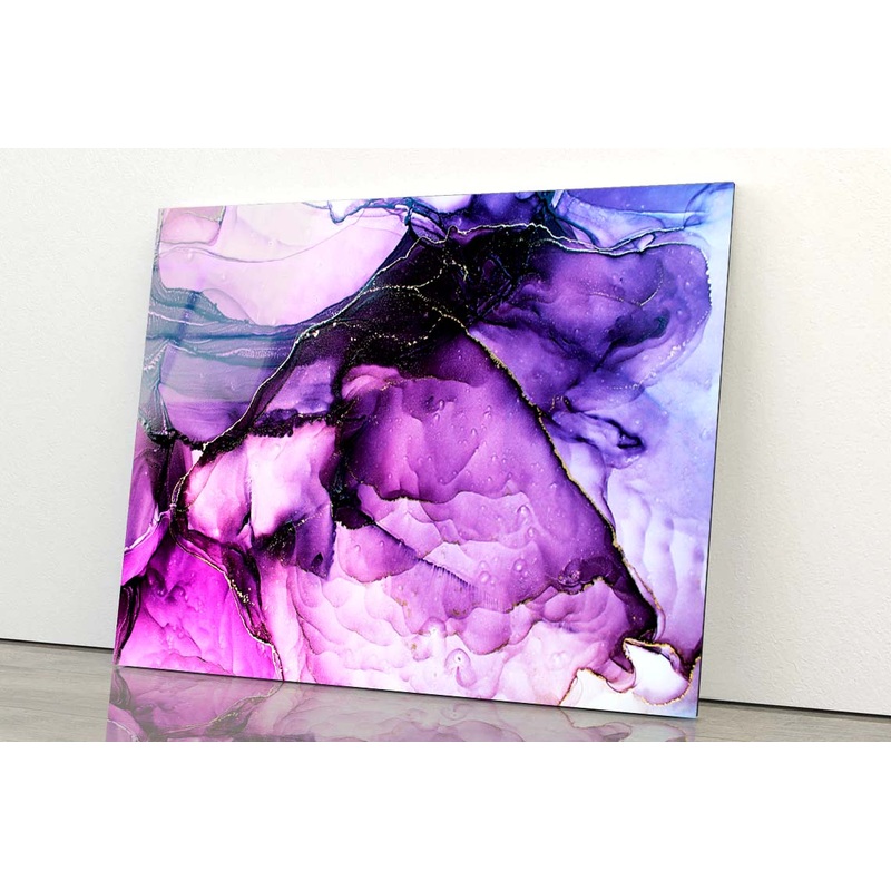 Purple Gold Lines Ink Abstract Acrylic Glass Print Tempered Glass Wall Art 100% Made in Australia Ready to Hang
