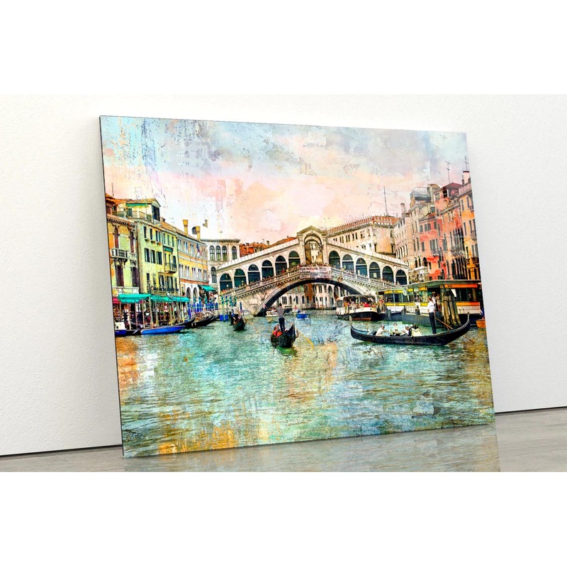 Rialto Bridge - Venetian Picture - Artwork in Painting Style Acrylic Glass Print Tempered Glass Wall Art 100% Made in Australia Ready to Hang