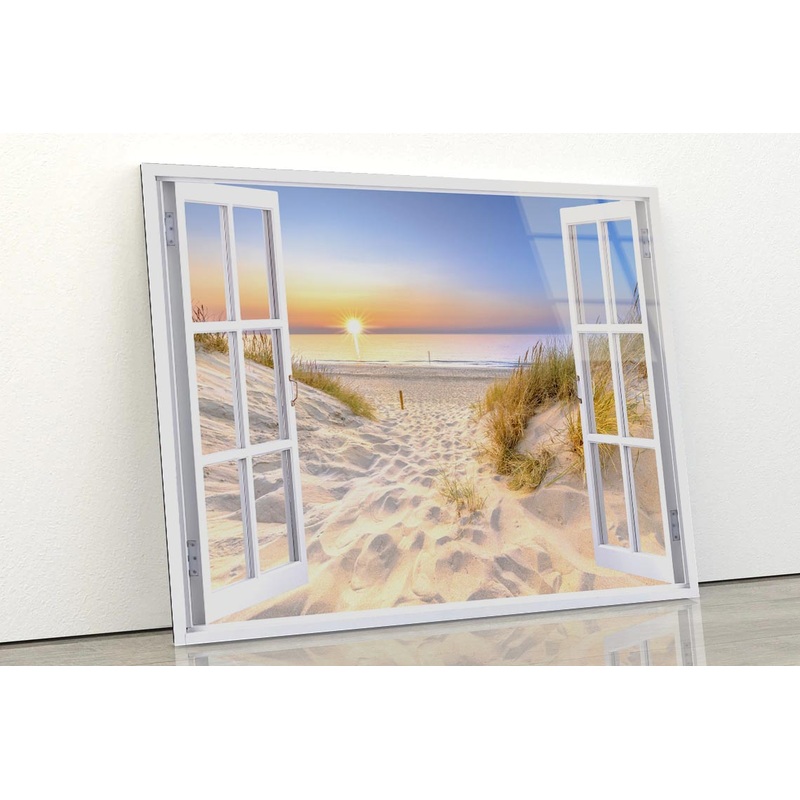Sunset Beach With Window Acrylic Glass Print Tempered Glass Wall Art 100% Made in Australia Ready to Hang