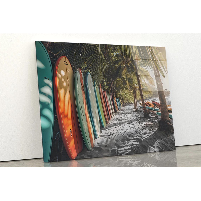 Surf Boards Lining the Shore Enhanced Acrylic Glass Print Tempered Glass Wall Art 100% Made in Australia Ready to Hang