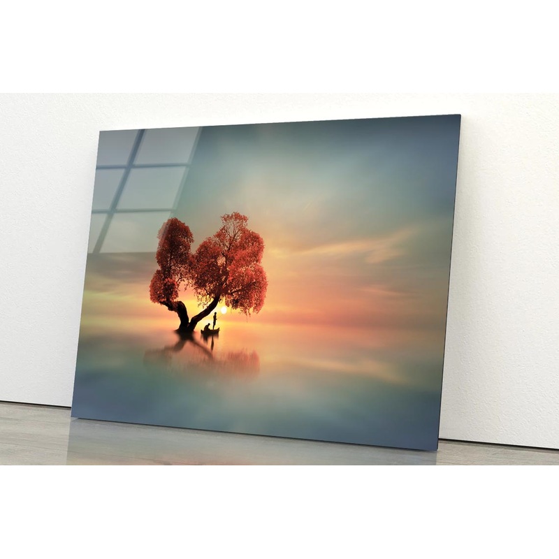 Tree And Boat in Lake Acrylic Glass Print Tempered Glass Wall Art 100% Made in Australia Ready to Hang