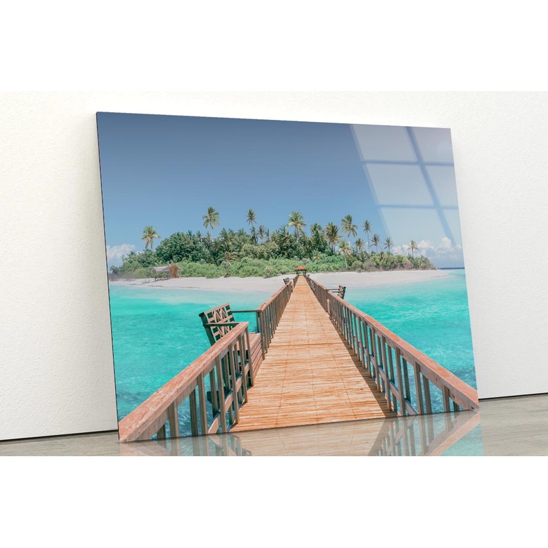 Tropical Destination - Maldives - Pier for Paradise Acrylic Glass Print Tempered Glass Wall Art 100% Made in Australia Ready to Hang