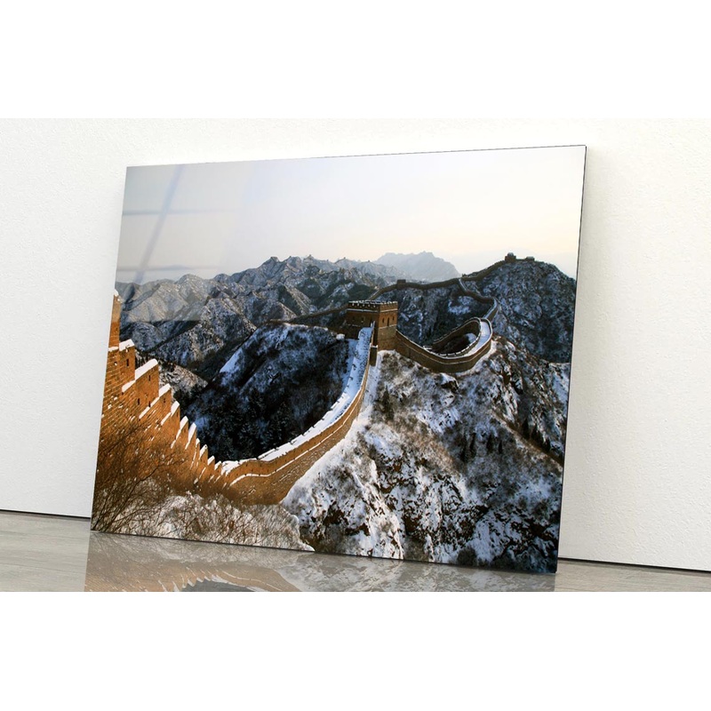 View Of the Great Wall of China in The Snow Acrylic Glass Print Tempered Glass Wall Art 100% Made in Australia Ready to Hang