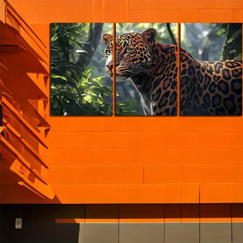 3pc  Leopard In A Jungle In Morning Wall Art Set Canvas Framed 50x70cm - High Quality Print 100% Australian Made Wall Canvas Ready to Hang