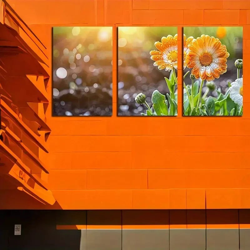 3pc Vibrant Floral Wall Art Set Canvas Framed 50x70cm - High Quality Print 100% Australian Made Wall Canvas Ready to Hang