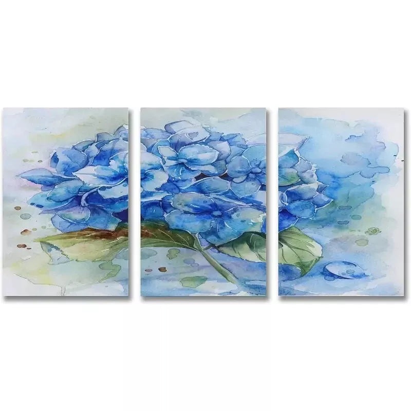 3pcBlue Hydrangea Floral  Wall Art Set Canvas Framed 50x70cm - High Quality Print 100% Australian Made Wall Canvas Ready to Hang