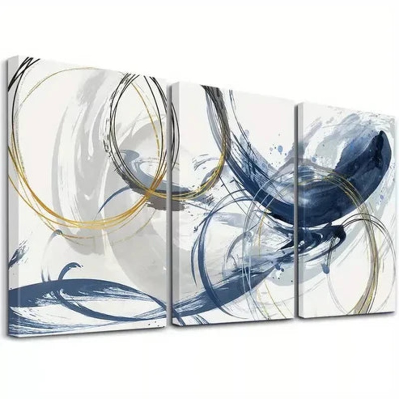 3pcs Abstract Blue Texture Wall Art Set Canvas Framed 50x70cm - High Quality Print 100% Australian Made Wall Canvas Ready to Hang