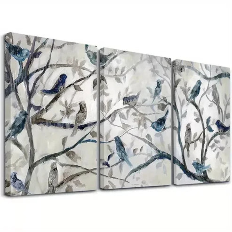 3pcs Birds & Branches Triptych Wall Art Set Canvas Framed 50x70cm - High Quality Print 100% Australian Made Wall Canvas Ready to Hang