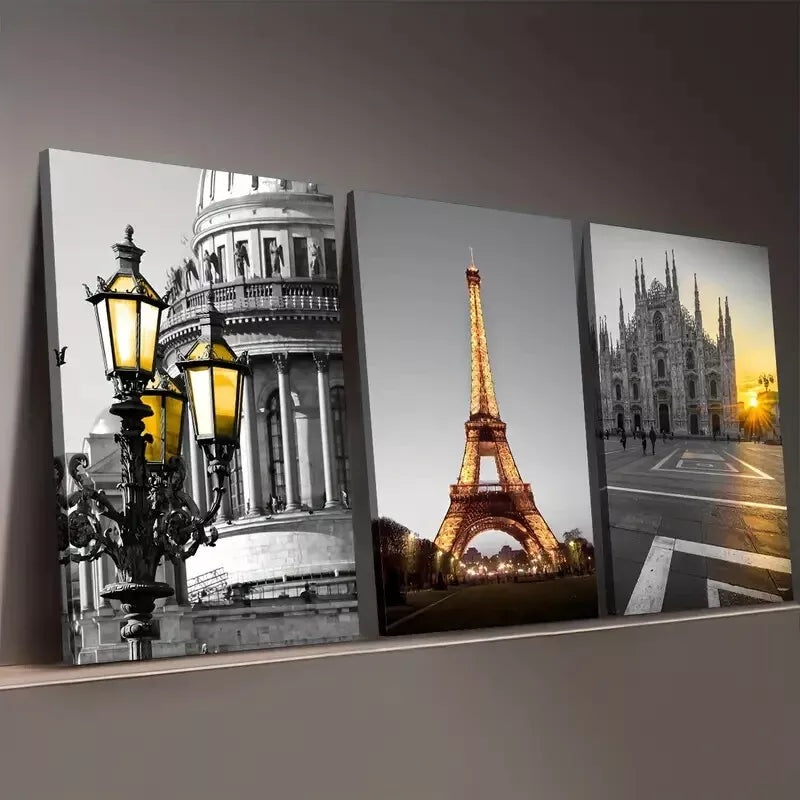 3pcs Black And White Architectural Photography Wall Art Set Canvas Framed 50x70cm - High Quality Print 100% Australian Made Wall Canvas Ready to Hang