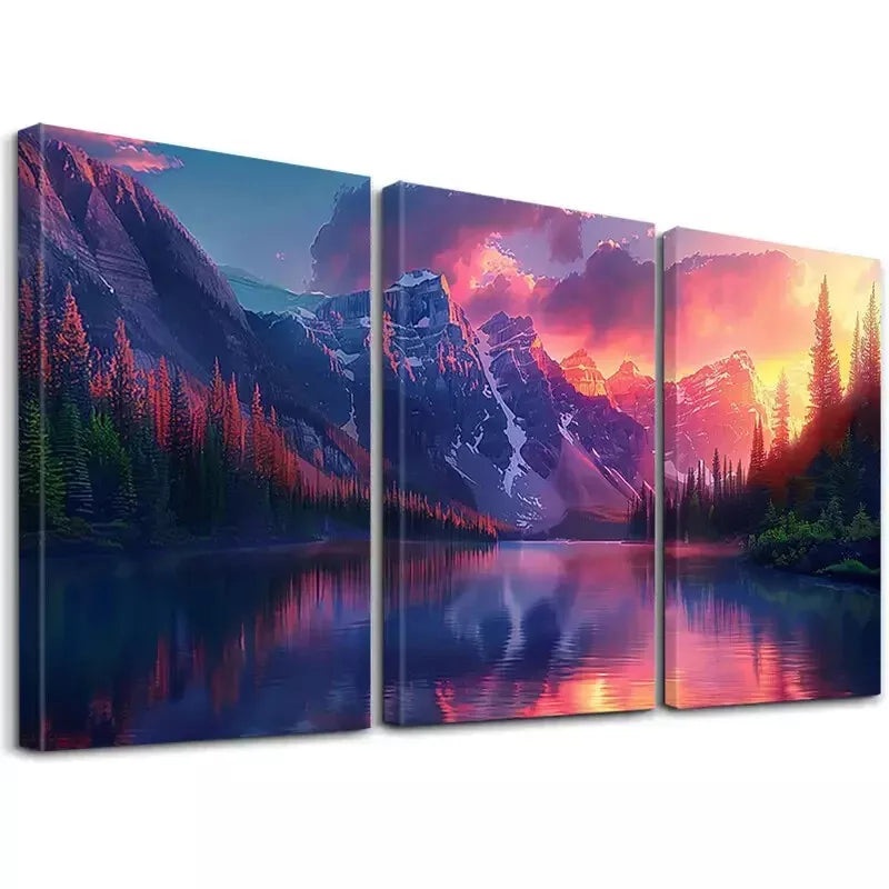 3pcs Classic Modern Retro Snowy Mountain Forest Wall Art Set Canvas Framed 50x70cm - High Quality Print 100% Australian Made Wall Canvas Ready to Hang