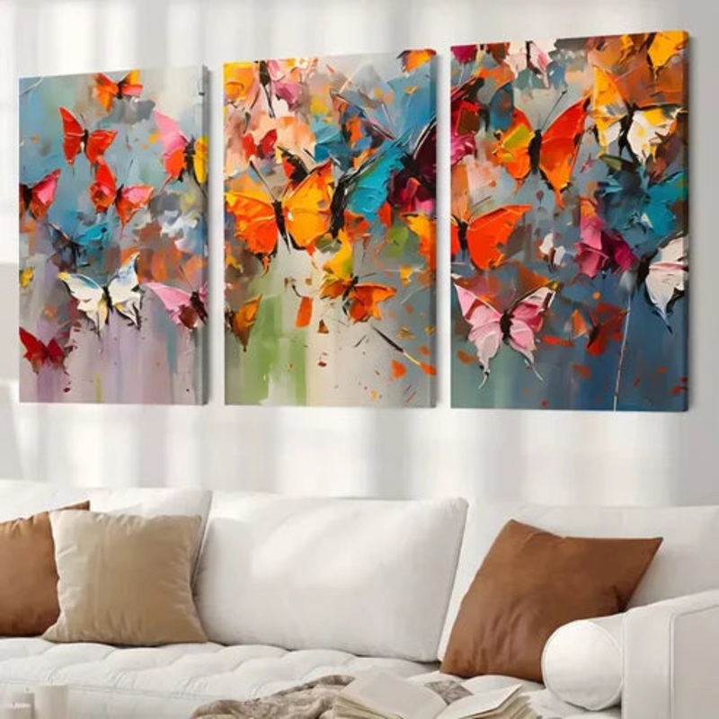 3pcs Colorful Abstract Butterfly Painting Wall Art Set Canvas Framed 50x70cm - High Quality Print 100% Australian Made Wall Canvas Ready to Hang