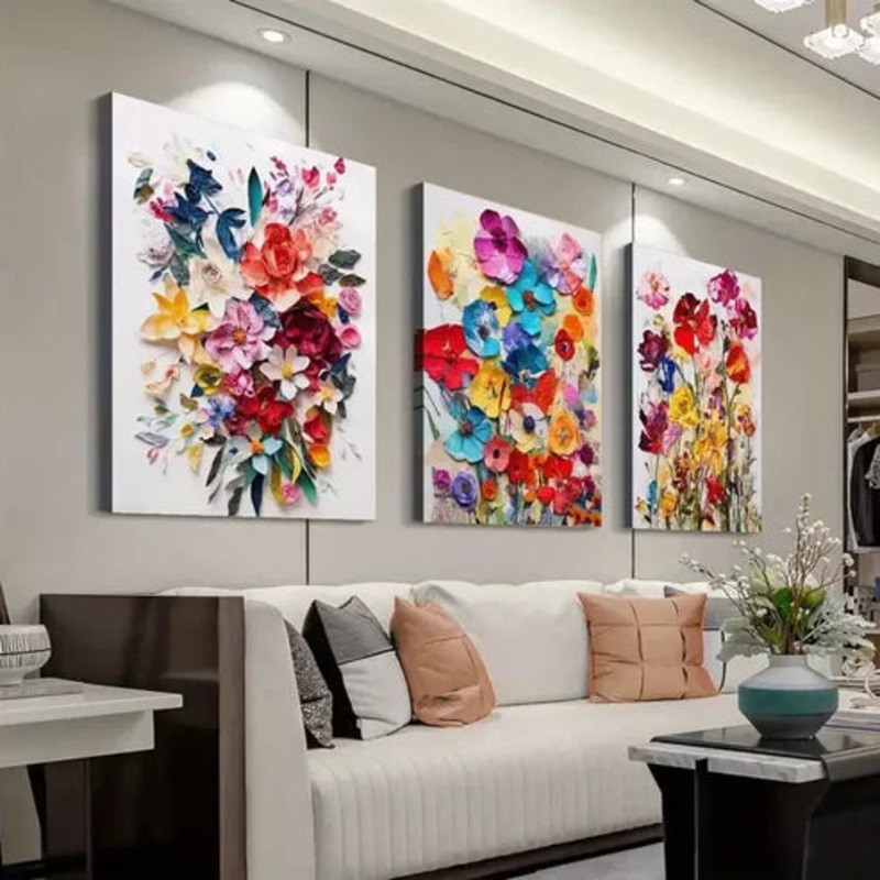 3pcs Colorful Watercolor Floral Wall Art Set Canvas Framed 50x70cm - High Quality Print 100% Australian Made Wall Canvas Ready to Hang