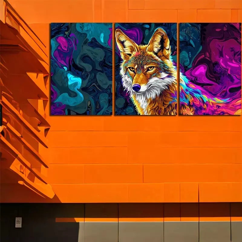 3pcs   Fox By A Colourful Background Wall Art Set Canvas Framed 50x70cm - High Quality Print 100% Australian Made Wall Canvas Ready to Hang