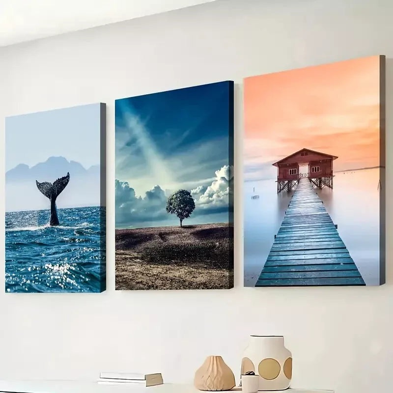 3pcs Modern Ocean Natural Scenery Wall Art Set Canvas Framed 50x70cm - High Quality Print 100% Australian Made Wall Canvas Ready to Hang