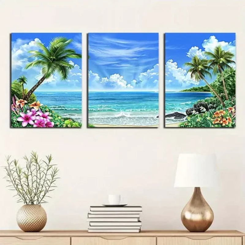 3pcs  Tropical Beach Scene  Canvas Wall Art Set Canvas Framed 50x70cm - High Quality Print 100% Australian Made Wall Canvas Ready to Hang