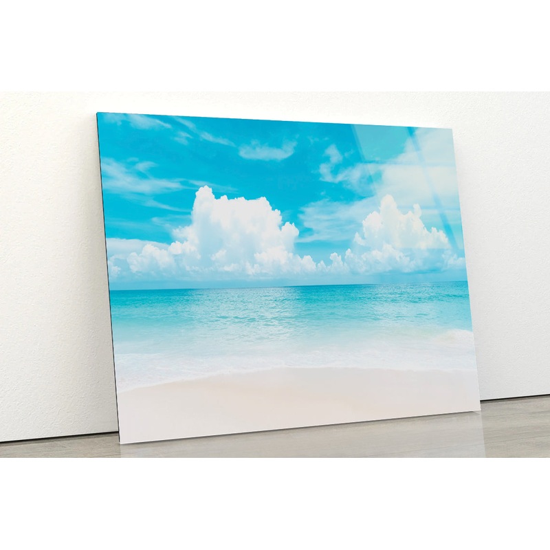 Beautiful Tropical Beach with Blue Sky Acrylic Glass Print Tempered Glass Wall Art 100% Made in Australia Ready to Hang