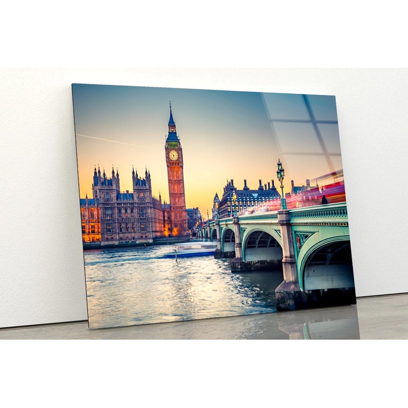Big Ben and Westminster Bridge at Dusk  Acrylic Glass Print Tempered Glass Wall Art 100% Made in Australia Ready to Hang