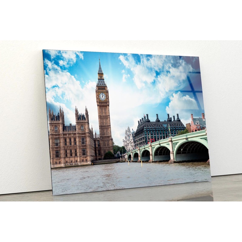 Big Ben, The Houses of Parliament and Westminster Bridge in London Acrylic Glass Print Tempered Glass Wall Art 100% Made in Australia Ready to Hang