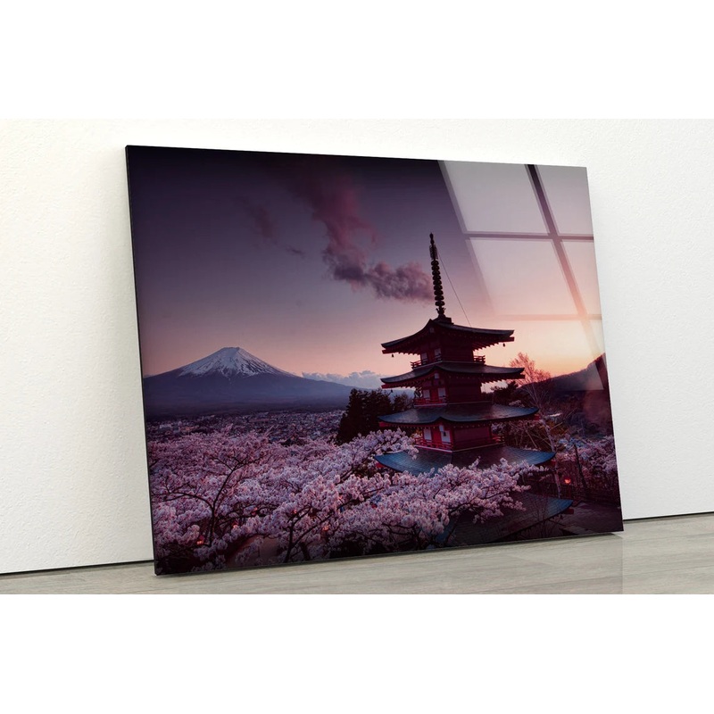 Castle & Blossom Trees with Mount Fuji View Photograph Acrylic Glass Print Tempered Glass Wall Art 100% Made in Australia Ready to Hang