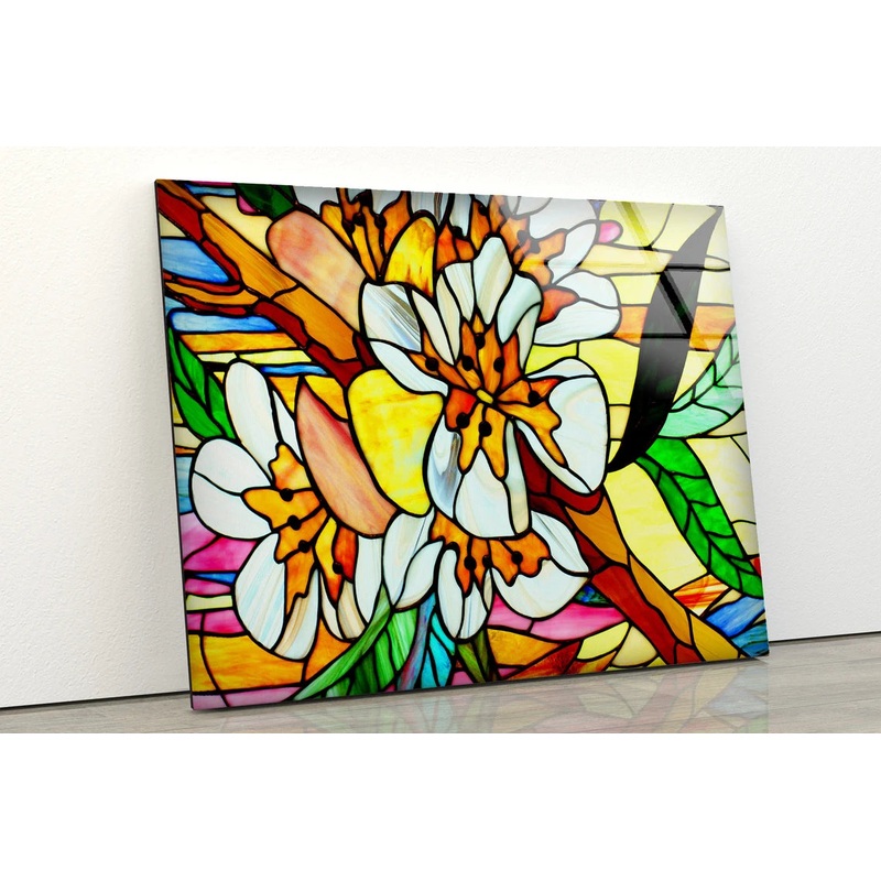 Colorful Flowers Mosaic Glass Design Acrylic Glass Print Tempered Glass Wall Art 100% Made in Australia Ready to Hang