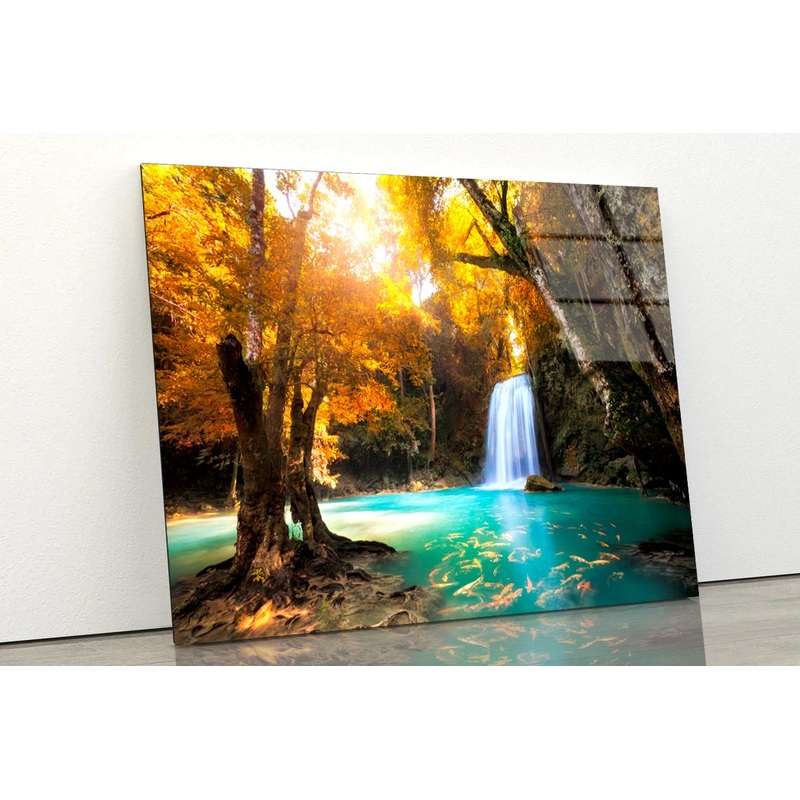 Deep Forest Waterfall in Kanchanaburi, Thailand  Acrylic Glass Print Tempered Glass Wall Art 100% Made in Australia Ready to Hang